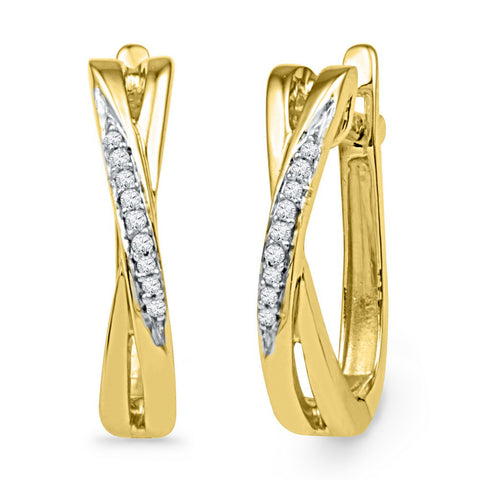 10kt Yellow Gold Womens Round Diamond Slender Crossover Hoop Earrings 1/20 Cttw 101925 - shirin-diamonds