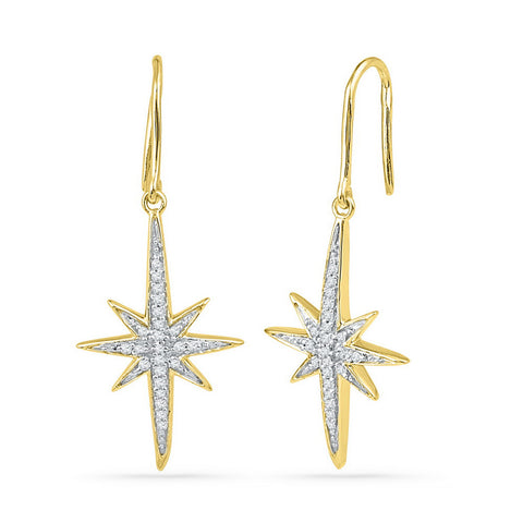 10kt Yellow Gold Womens Round Diamond Starburst Dangle Earrings 1/6 Cttw 101927 - shirin-diamonds