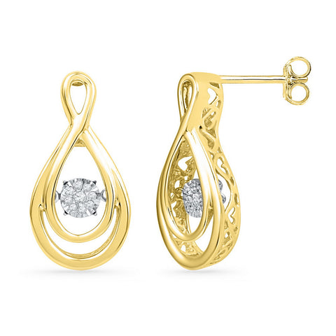 10kt Yellow Gold Womens Round Diamond Moving Twinkle Cluster Teardrop Stud Earrings 1/20 Cttw 101929 - shirin-diamonds