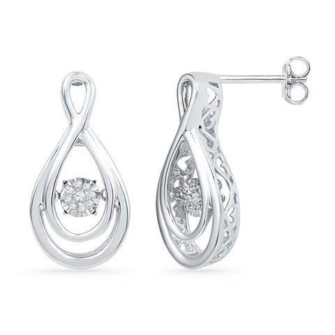 10kt White Gold Womens Round Diamond Moving Twinkle Cluster Teardrop Stud Earrings 1/20 Cttw 101930 - shirin-diamonds