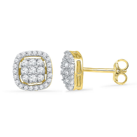 10kt Yellow Gold Womens Round Diamond Square Cluster Earrings 1/2 Cttw 101933 - shirin-diamonds