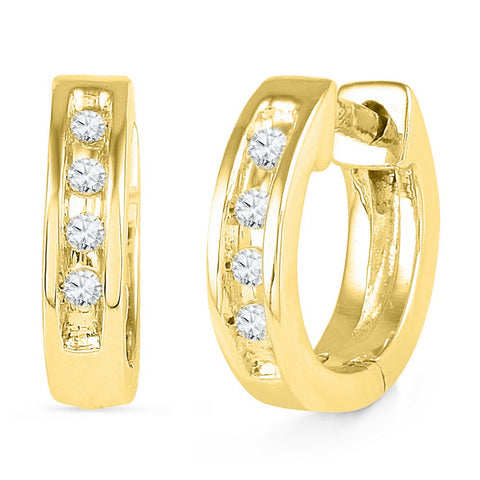 10kt Yellow Gold Womens Round Diamond Single Row Huggie Earrings 1/20 Cttw 101937 - shirin-diamonds