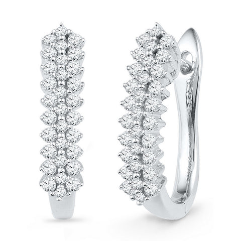 10kt White Gold Womens Round Diamond Oblong Hoop Earrings 1/2 Cttw 101940 - shirin-diamonds