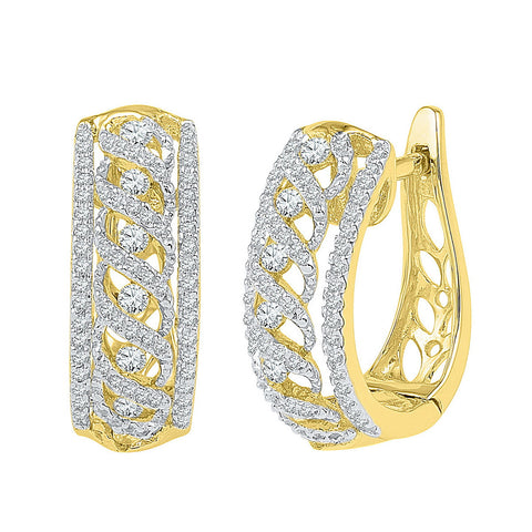 10kt Yellow Gold Womens Round Diamond Crisscrossed Openwork Hoop Earrings 3/4 Cttw 101943 - shirin-diamonds