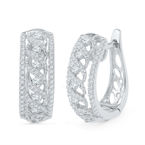 10kt White Gold Womens Round Diamond Crisscrossed Openwork Hoop Earrings 3/4 Cttw 101944 - shirin-diamonds