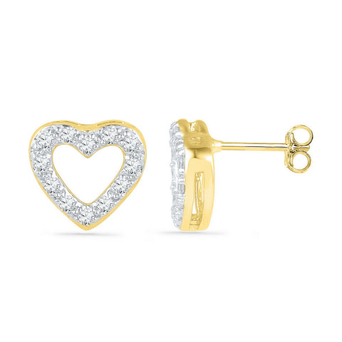 10kt Yellow Gold Womens Round Diamond Heart Outline Screwback Earrings 1/8 Cttw 101945 - shirin-diamonds