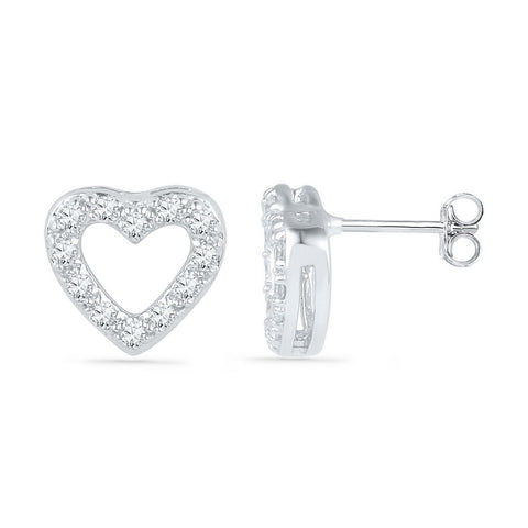 10kt White Gold Womens Round Diamond Heart Outline Screwback Earrings 1/8 Cttw 101946 - shirin-diamonds