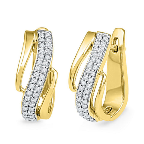 10kt Yellow Gold Womens Round Diamond Diagonal Double Row Hoop Earrings 1/4 Cttw 101949 - shirin-diamonds
