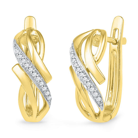 10kt Yellow Gold Womens Round Diamond Bypass Crossover Hoop Earrings 1/12 Cttw 101955 - shirin-diamonds