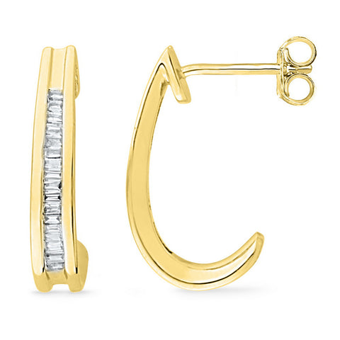 10kt Yellow Gold Womens Baguette Diamond Half J Hoop Earrings 1/6 Cttw 101957 - shirin-diamonds