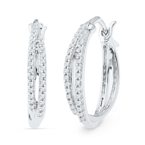 10kt White Gold Womens Round Diamond Double Row Hoop Earrings 1/4 Cttw 101960 - shirin-diamonds