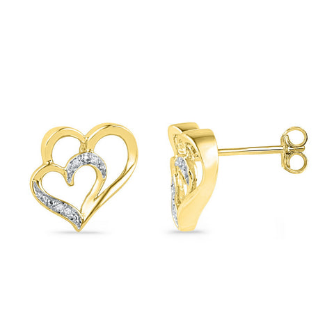 10kt Yellow Gold Womens Round Diamond Heart Love Earrings .03 Cttw 101962 - shirin-diamonds