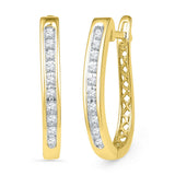 10kt Yellow Gold Womens Round Diamond Slender Single Row Oblong Hoop Earrings 1/5 Cttw 101966 - shirin-diamonds