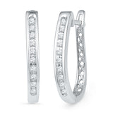 10kt White Gold Womens Round Diamond Slender Single Row Oblong Hoop Earrings 1/5 Cttw 101967 - shirin-diamonds