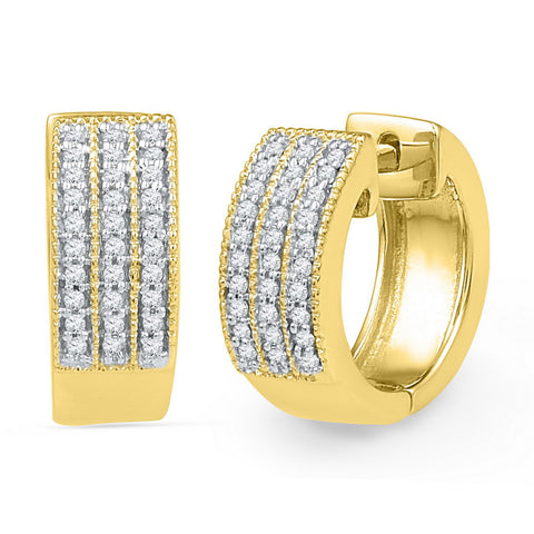 10kt Yellow Gold Womens Round Diamond Triple Row Huggie Hoop Earrings 1/4 Cttw 101968 - shirin-diamonds