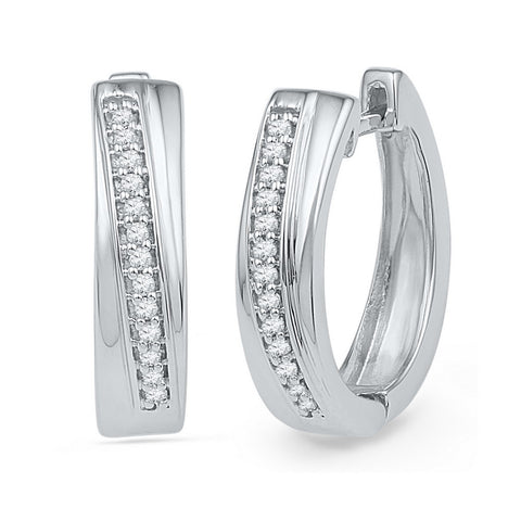 10kt White Gold Womens Round Diamond Single Row Huggie Hoop Earrings 1/6 Cttw 101971 - shirin-diamonds