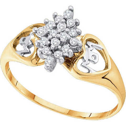 10kt Yellow Gold Womens Round Prong-set Diamond Cluster Heart Mom Ring 1/6 Cttw 10237 - shirin-diamonds