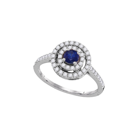 18kt White Gold Womens Round Blue Sapphire Solitaire Concentric Circle Frame Ring 5/8 Cttw 103557 - shirin-diamonds