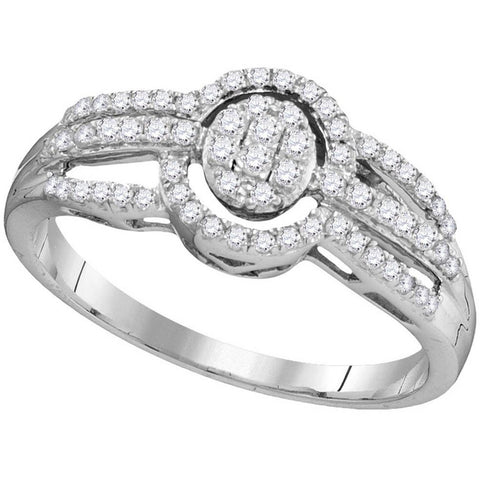 10kt White Gold Womens Round Diamond Framed Oval Cluster Triple Strand Ring 1/3 Cttw 104045 - shirin-diamonds