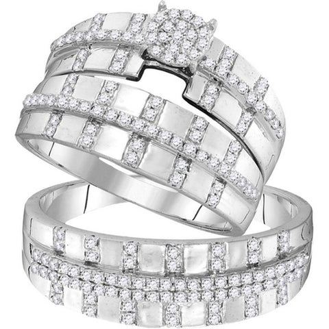 10kt White Gold His & Hers Round Diamond Cluster Matching Bridal Wedding Ring Band Set 5/8 Cttw 104107 - shirin-diamonds