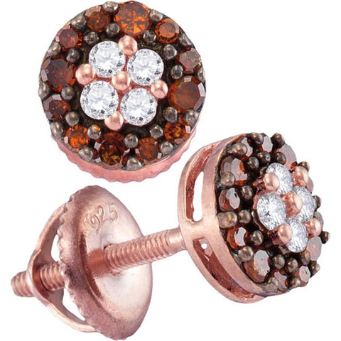 10kt Rose Gold Womens Round Red Colored Diamond Cluster Screwback Earrings 1/3 Cttw 104307 - shirin-diamonds
