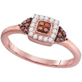 10kt Rose Gold Womens Round Red Colored Diamond Square Cluster Ring 1/5 Cttw 104340 - shirin-diamonds