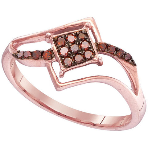 10kt Rose Gold Womens Round Red Colored Diamond Diagonal Square Cluster Ring 1/6 Cttw 104342 - shirin-diamonds