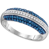 10kt White Gold Womens Round Blue Colored Diamond Striped Band Ring 1/2 Cttw 104356 - shirin-diamonds