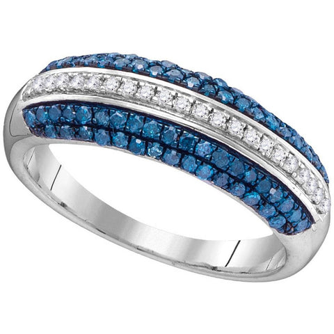 10kt White Gold Womens Round Blue Colored Diamond Striped Band Ring 1/2 Cttw 104356 - shirin-diamonds