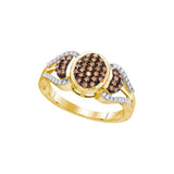10kt Yellow Gold Womens Round Cognac-brown Colored Diamond Oval Cluster Ring 1/3 Cttw 104388 - shirin-diamonds