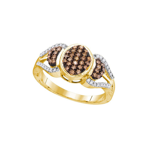 10kt Yellow Gold Womens Round Cognac-brown Colored Diamond Oval Cluster Ring 1/3 Cttw 104388 - shirin-diamonds