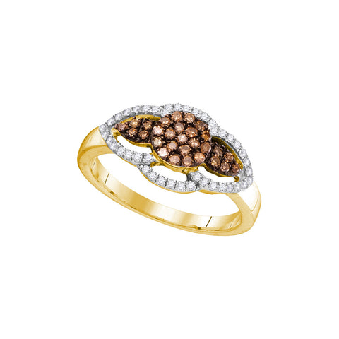 10kt Yellow Gold Womens Round Cognac-brown Colored Diamond Cluster Ring 1/3 Cttw 104393 - shirin-diamonds
