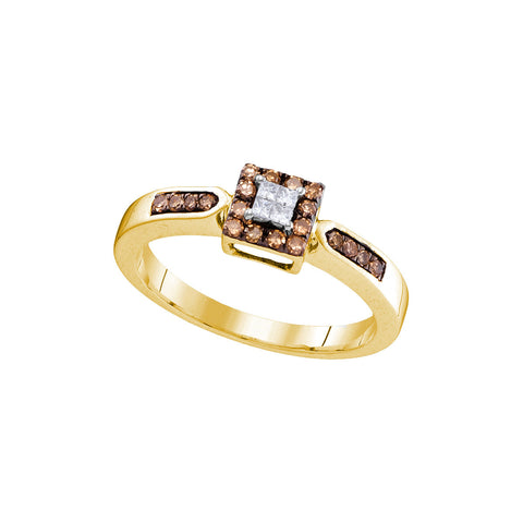 10kt Yellow Gold Womens Round Cognac-brown Colored Diamond Square Cluster Ring 1/4 Cttw 104416 - shirin-diamonds