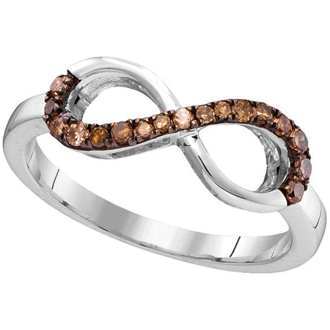 10kt White Gold Womens Round Cognac-brown Colored Diamond Infinity Ring 1/5 Cttw 104423 - shirin-diamonds
