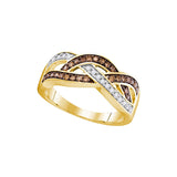 10kt Yellow Gold Womens Round Cognac-brown Colored Diamond Crossover Band Ring 1/3 Cttw 104429 - shirin-diamonds