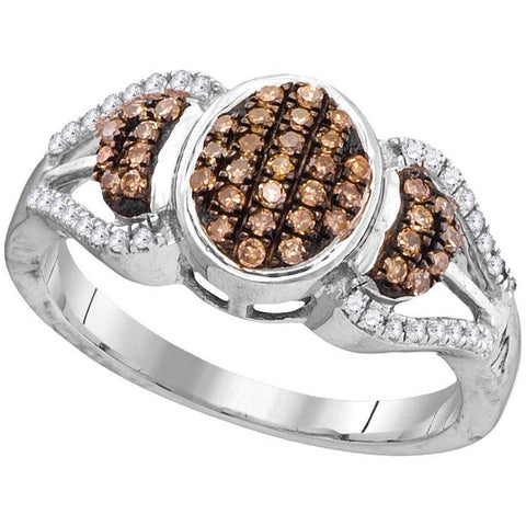 10kt White Gold Womens Round Cognac-brown Colored Diamond Oval Cluster Ring 1/3 Cttw 104437 - shirin-diamonds