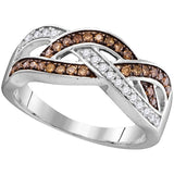 10kt White Gold Womens Round Cognac-brown Colored Diamond Crossover Band Ring 1/3 Cttw 104457 - shirin-diamonds