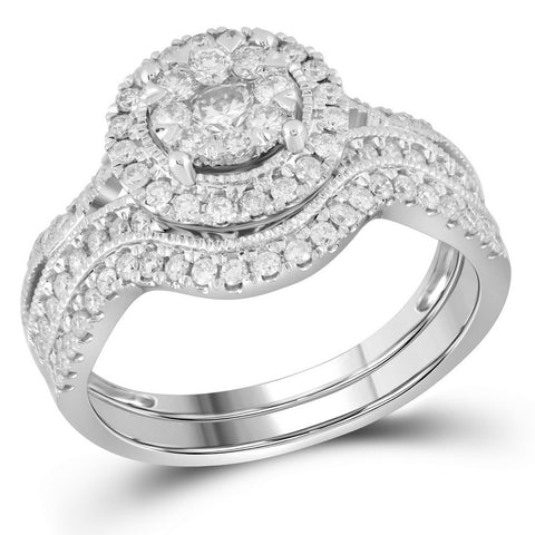 14kt White Gold Womens Round Diamond Double Halo Bridal Wedding Engagement Ring Band Set 7/8 Cttw 104744 - shirin-diamonds