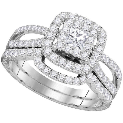 14K White Gold Womens Princess Diamond Bridal Wedding Engagement Ring Band Set 1.00 Cttw 104756 - shirin-diamonds