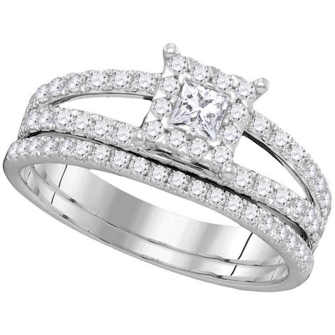 14kt White Gold Womens Diamond Princess Bridal Wedding Engagement Ring Band Set 1.00 Cttw 104764 - shirin-diamonds