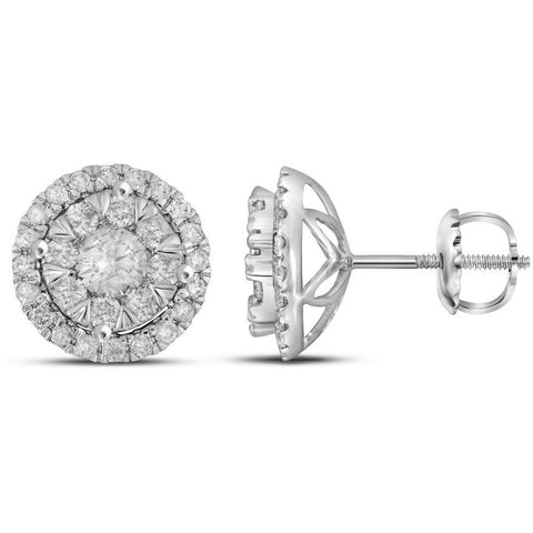 14kt White Gold Womens Round Diamond Concentric Circle Frame Cluster Earrings 1.00 Cttw 104788 - shirin-diamonds