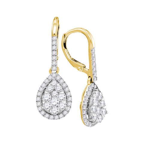 14kt Yellow Gold Womens Round Diamond Leverback Teardrop Dangle Earrings 1-3/8 Cttw 104791 - shirin-diamonds