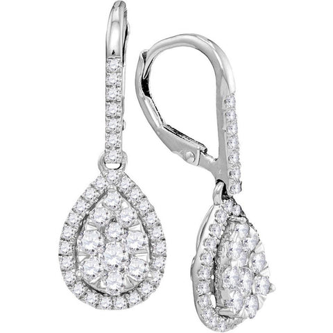 14kt White Gold Womens Round Diamond Leverback Teardrop Dangle Earrings 1-3/8 Cttw 104792 - shirin-diamonds