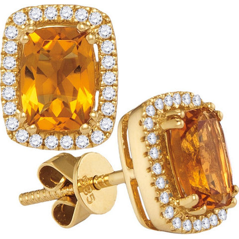 14kt White Gold Womens Cushion Citrine Solitaire Diamond Frame Earrings 1.00 Cttw 104880 - shirin-diamonds