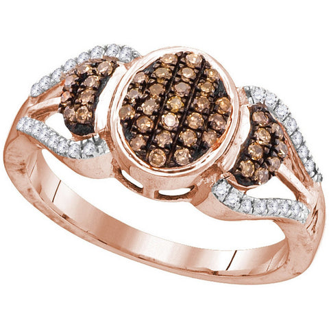 10kt Rose Gold Womens Round Cognac-brown Colored Diamond Oval Cluster Ring 1/3 Cttw 104882 - shirin-diamonds