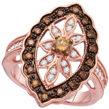 10kt Rose Gold Womens Round Cognac-brown Colored Diamond Oval Frame Ring 3/4 Cttw 104903 - shirin-diamonds