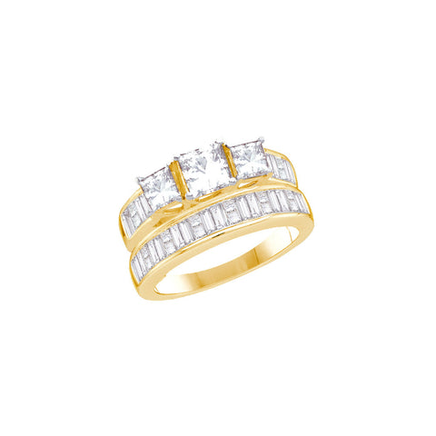 14kt Yellow Gold Womens Princess 3-Stone Diamond Bridal Wedding Engagement Ring Band Set 2-1/2 Cttw 10510 - shirin-diamonds