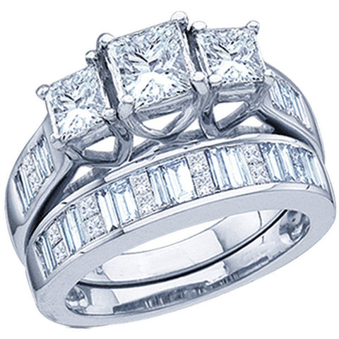 14kt White Gold Womens Princess 3-Stone Diamond Bridal Wedding Engagement Ring Band Set 2-1/2 Cttw 10511 - shirin-diamonds