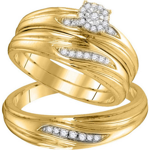 10k Yellow Gold Diamond His & Hers Matching Trio Wedding Engagement Bridal Ring Set 1/5 Ctw 105833 - shirin-diamonds