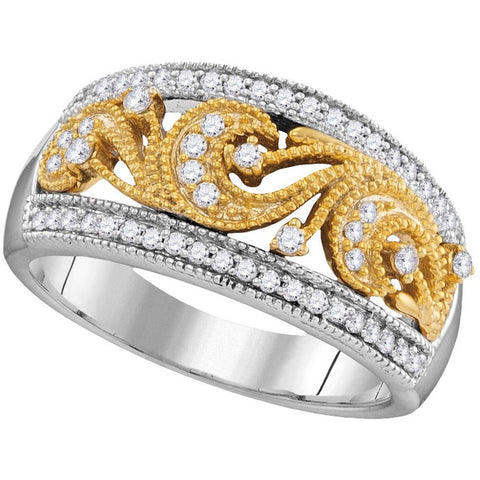 10kt Two-tone Gold Womens Round Diamond 2-tone Filigree Band Ring 1/3 Cttw 105853 - shirin-diamonds